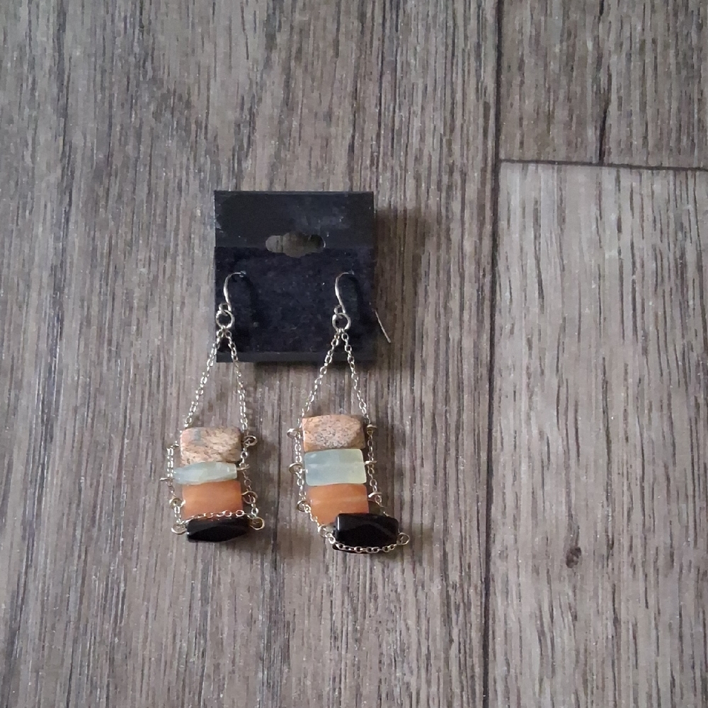 Elegant Multi-Color Stone Dangle Earrings